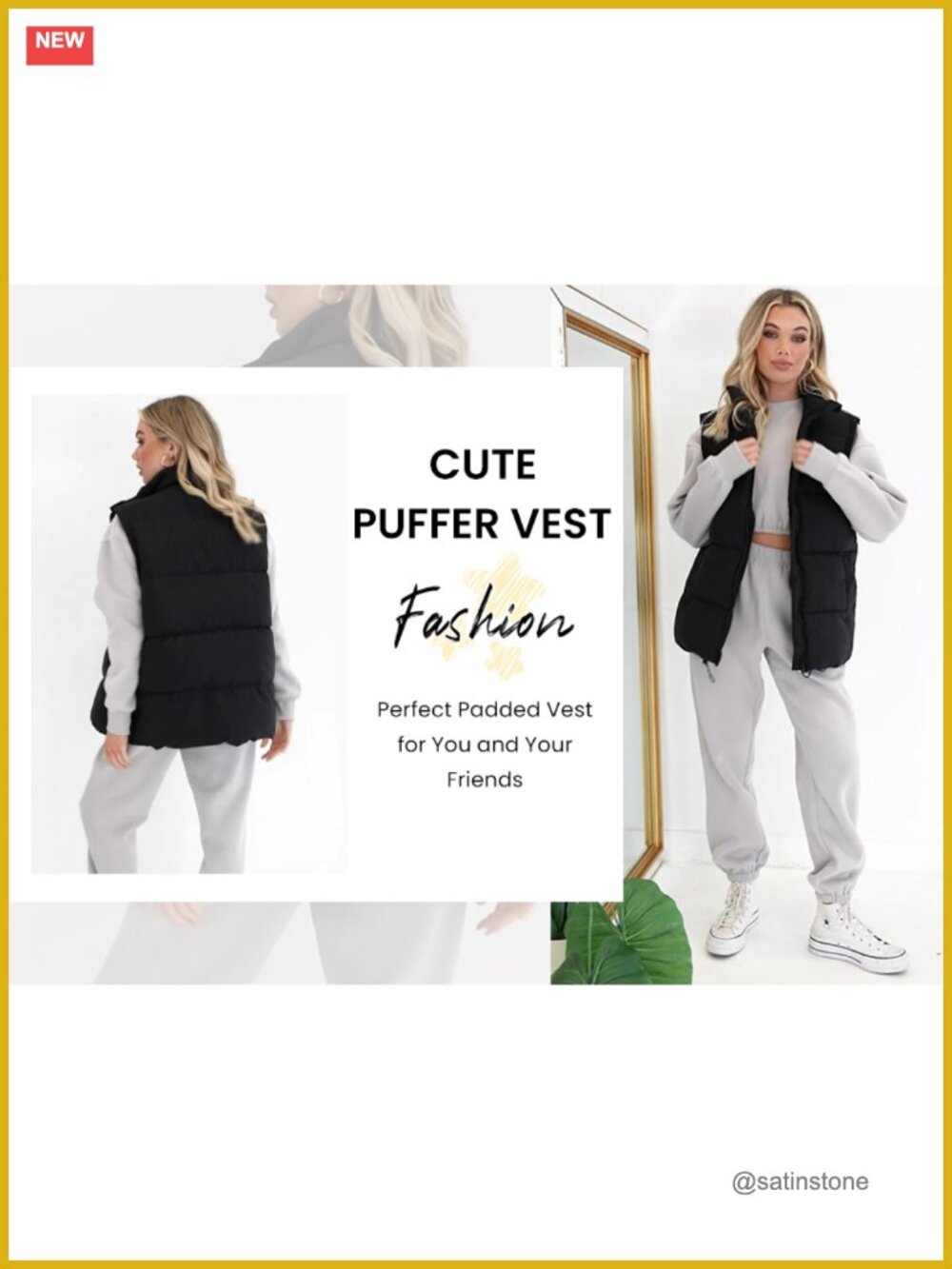 Women's Quilted Puffer Vest Stand Collar Sleeveless Zipper Winter Gilet Jacket - Picture 6 of 6